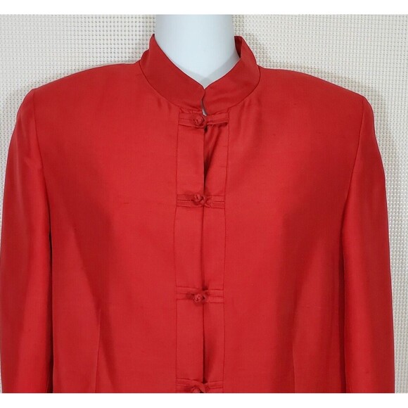 Jennifer West Blazer Jacket 6 Red Silk Asian Knot Closure Mandarin Collar Lined - Picture 3 of 11